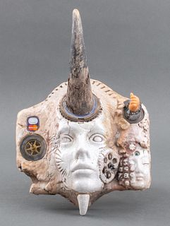 Postmodern Found Object Mixed Media Mask Sculpture