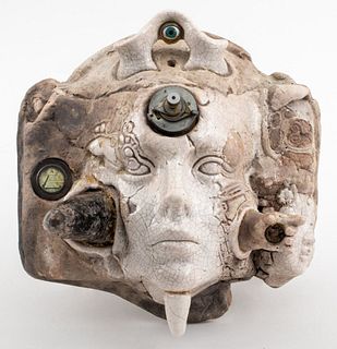 Postmodern Found Object Mixed Media Mask Sculpture