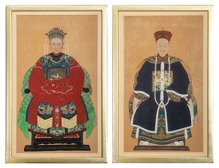 Chinese Ancestral Portrait Paintings, Pair