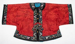 Chinese Embroidered Red Silk Jacket