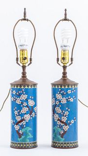 Chinese Cloisonne Hat Stands Mounted as Lamps, Pr