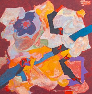 Lawrence Glickman Abstraction in Maroon Acrylic