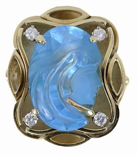 Green Gold and Blue Topaz Ring