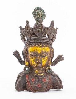 Indo-Tibetan Gilt Metal Buddha Bust Sculpture