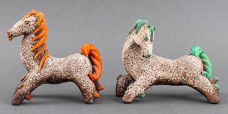 French School Glazed Ceramic Horse Sculptures, 2