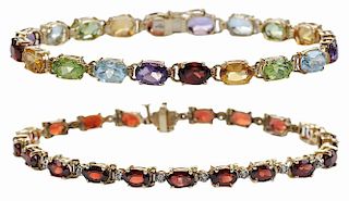 Two Gold and Gemstone Bracelets