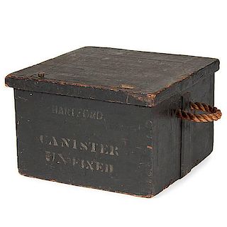USS Hartford, Canister Ammunition Box, Plus Metal Canister Containing One Inch Shot 