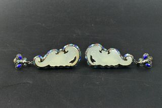 Pair of Chinese Jade Carved Earring, Qing Dynasty