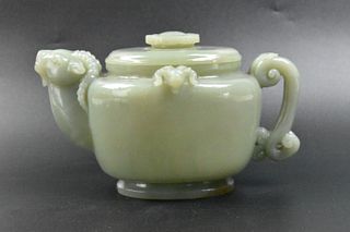 Chinese Celadon Jade Wine Pot and Cover,Qing D.