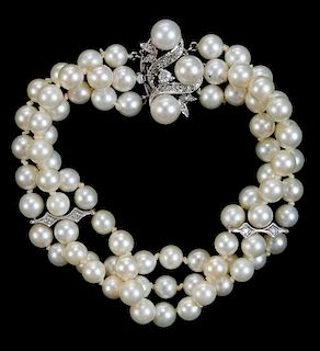 14kt., Pearl and Diamond Bracelet