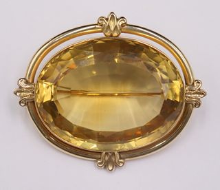 JEWELRY. Oversized 14kt Gold Colored Gem Brooch.