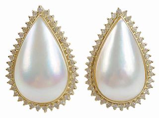 14kt., Mab&#233; Pearl and Diamond Earrings