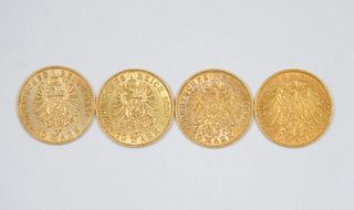 (4) Germany 10 Mark Gold Coins.