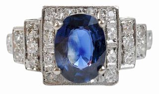 Platinum, Sapphire and Diamond Ring