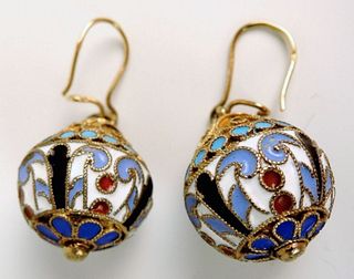 Pair of Silver Enamel Russian Earrings