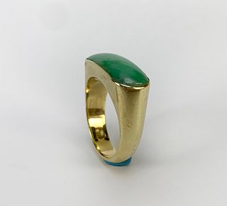 Man's Apple Green Jade 14K YG Ring