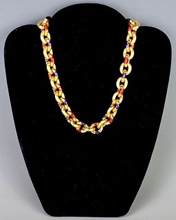 18K Yellow Gold & Enamel Necklace