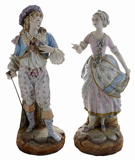 Pair Painted Bisque Porcelain Figures