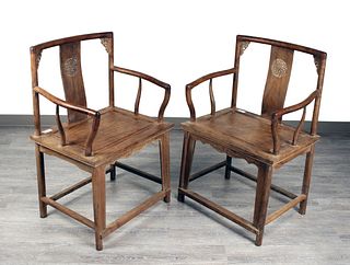PAIR CHINESE HUANGHUALI ROSE CHAIRS