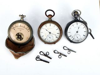PENNA RAILROAD & NY POCKET WATCHES, AMPERE METER, COSTUME JEWELRY