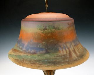 ANTIQUE PAIRPOINT REVERSE PAINTED SCENIC SHADE WITH LAMP