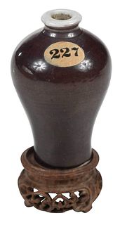 Chinese Meiping Aubergine Porcelain Miniature Vase on Stand