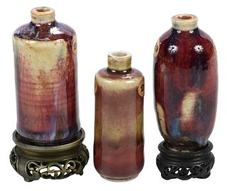 Three Chinese Flambe Porcelain Miniature Vases
