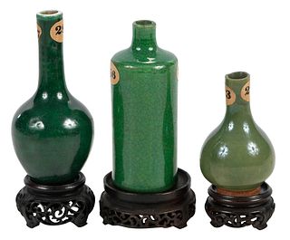Three Chinese Green Porcelain Miniature Vases