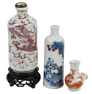 Three Chinese Porcelain Miniatures/ Snuff and Vase