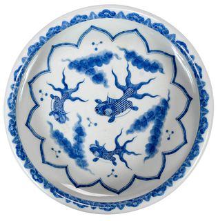 Chinese Low Bowl with Underglaze Blue Goldfish