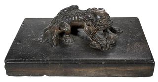 Chinese Carved Stone Paper Press With Foo Dog