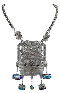 Chinese Silver and Enamel Necklace with Pendant