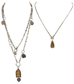 Two Tibetan Necklaces, One Encased in Gold, One Silver with Labadorite