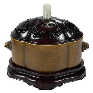 Chinese Bronze Lidded Censer with Stand