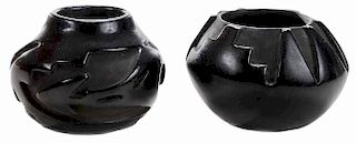 Two Belen Tapia Carved Blackware Vases