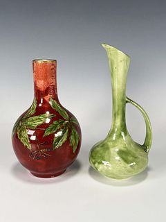 TWO HAND PAINTED CERAMIC VASES