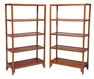 Pair Chinese Elm Wood Bookshelves