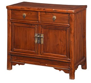 Chinese Cabinet with Paneled Doors and Brass Mounts