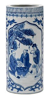 Chinese Underglaze Blue Tall Cylindrical Vase