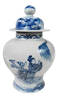 Chinese Underglaze Blue Temple Jar with Lid