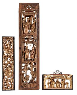 Group of Three Asian Carved and Gilt Wall Panels