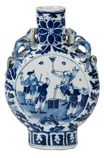 Chinese Underglaze Blue Moon Flask with Performers