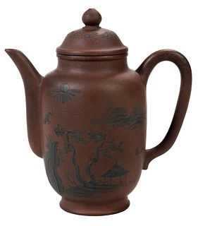 Yixing Lidded Teapot with Applied Landscape Decoration