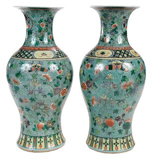 Pair of Chinese Porcelain Green Ground Vases