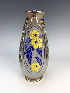 D'Argyl Glass Vase w/Enamel & Metal Designs