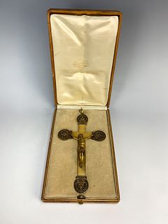 Antique Gilt Bronze Crucifix w/Case