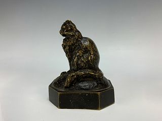 Antique Seated Bronze Cat w/Mouse