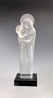 Large Lalique Crystal Madonna & Child Figure