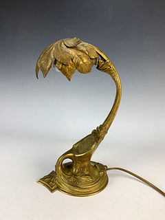 Art Nouveau Gilt Bronze Lamp w/Chestnut Leaves
