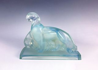 Sabino Glass French Opalescent Panthers Sculpture